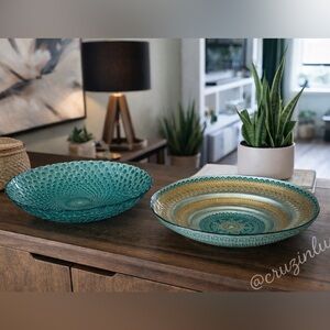 Set 2 Glass Decorative Bowls Textured